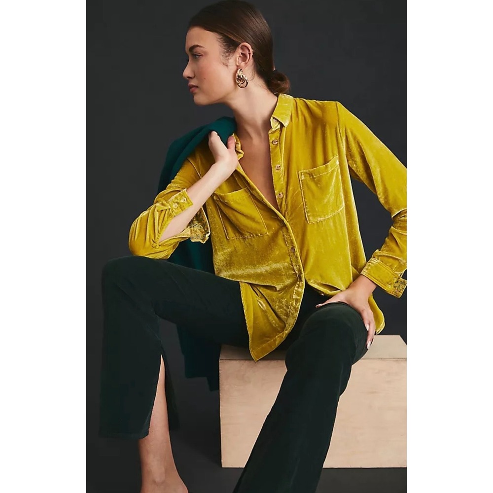 Anthropologie Gold Button Down Shirt